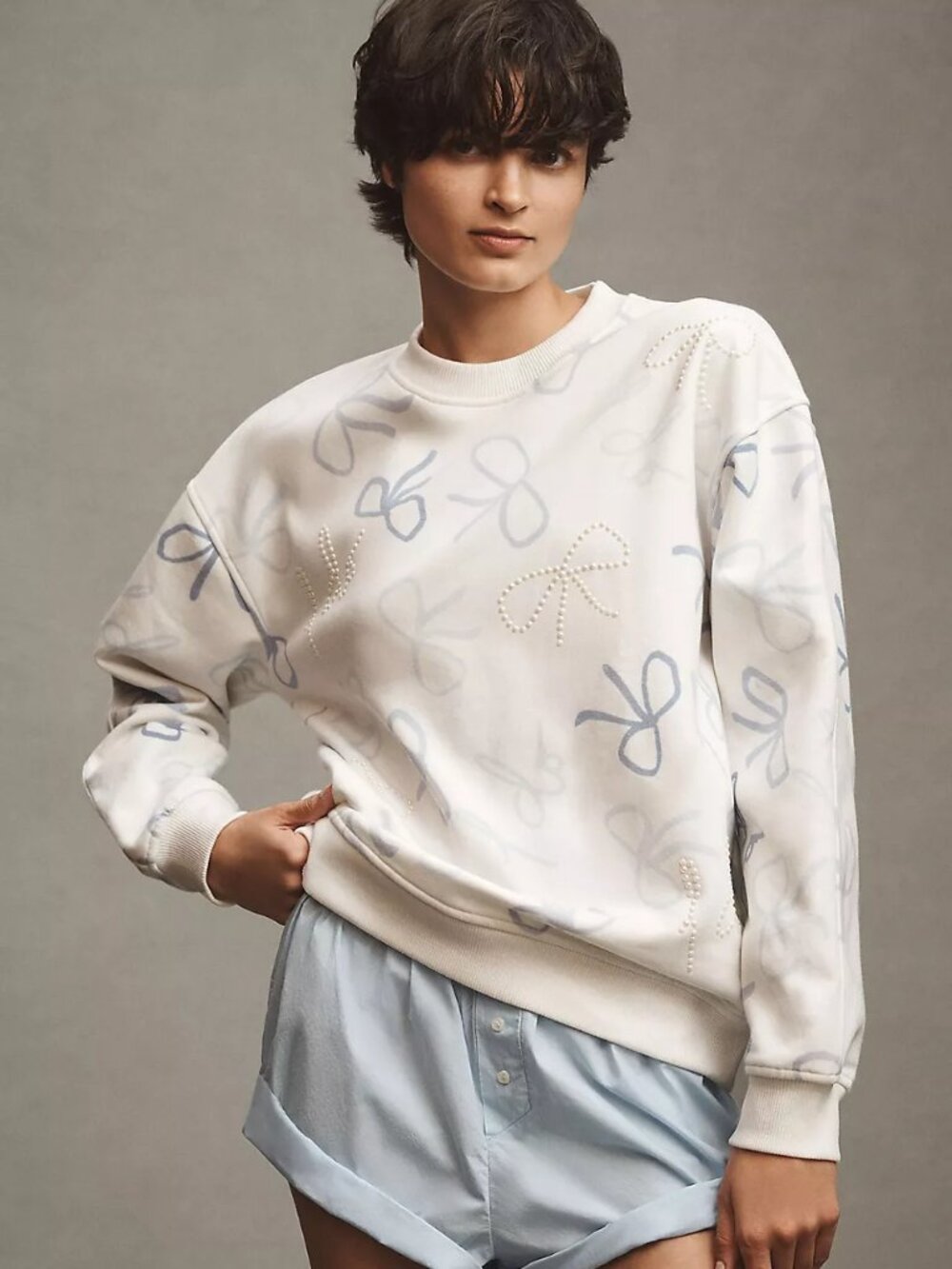 By Anthropologie Weddings Pearl "I Do" Bow Crew-Neck Sweatshirt - xs